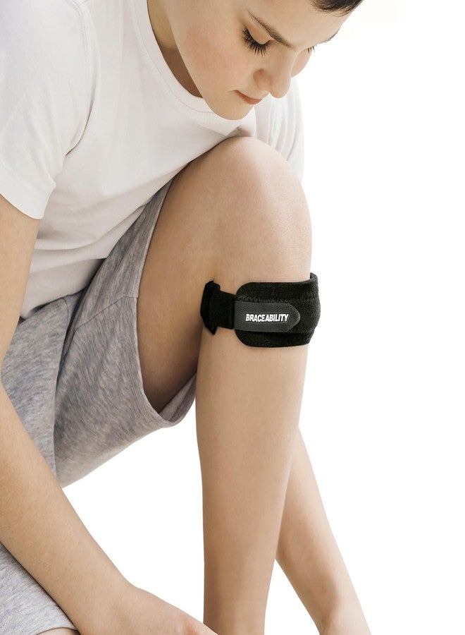 BraceAbility Kids Knee Band - Youth Patellar Tendon Support Strap Child Osgood Schlatter Brace for Jumpers Knee, Patella Tendonitis, Sports Wrap for Running, Soccer, Volleyball, Basketball (M) - Image 1